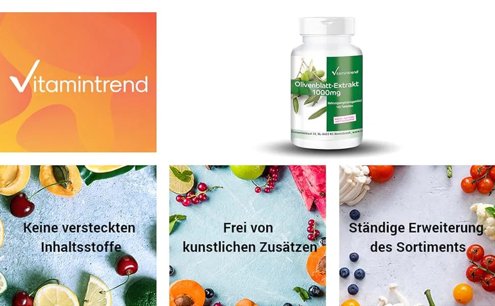 Olive leaf extract 1000mg! 4-MONTH SUPPLY! 120 vegan tablets - high dose - 20% oleuropein | Vitamintrend  - product information 1