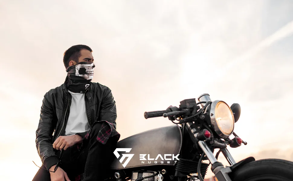 Blacknugget Printed multifunctional cloth with unusual design - high -quality storm hood as a heat and protective cloth - neckerchief face shield face mask - different pattern unit size deadhead 1 - Halstuch, Biken, Motorrad, Schutz, Tuch, Gesicht, Black, Nugget, Antenne, Freizeit, Cool
