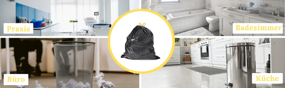 Tear-resistant garbage bags 120L Black - WITH DRAWSTRING - 100% Recycled - XXL garbage bags (50 to 1000 bags selectable) (100) - 60L Beutel