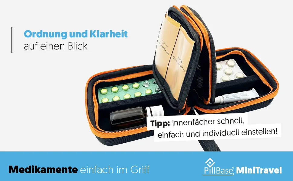 Pillbase Mini -Travel Reisenabotheke - Small medication bag for an emergency - Empty first aid bag - Practical medicine storage - stable pocket pharmacy for trips - FOOTER Mini Travel