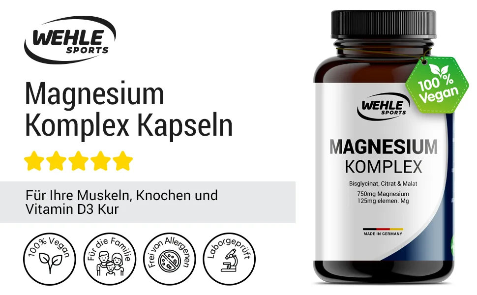 Magnesium complex 375mg elementary magnesium per daily dose.Magnesiumbisglycinat magnesium citrate magnesiummalate high dose vegan (180 capsules) - Magnesium