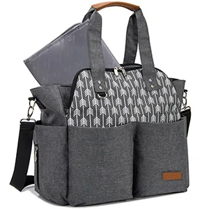 Lekebaby Baby Diaper Bag Messenger Large with Changing Mat for Travel Grey - große Wickeltasche