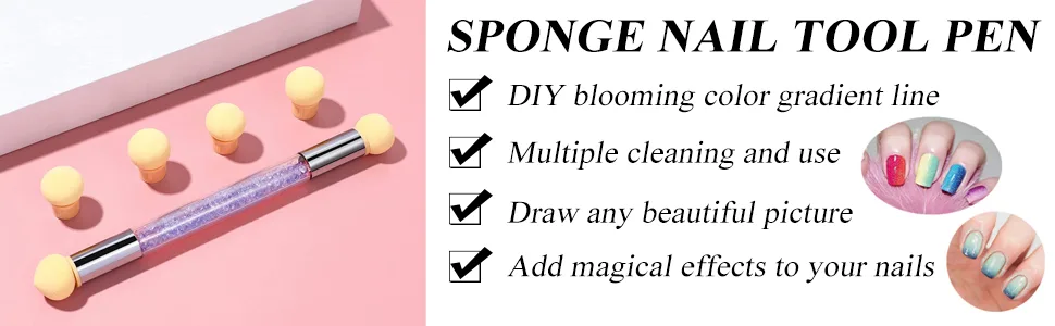 Luliyldj Nailart-Rendering tool Double-headed color curve nail sponge and dab sponge brush applicator (including 4 replacement heads)  - Maniküre