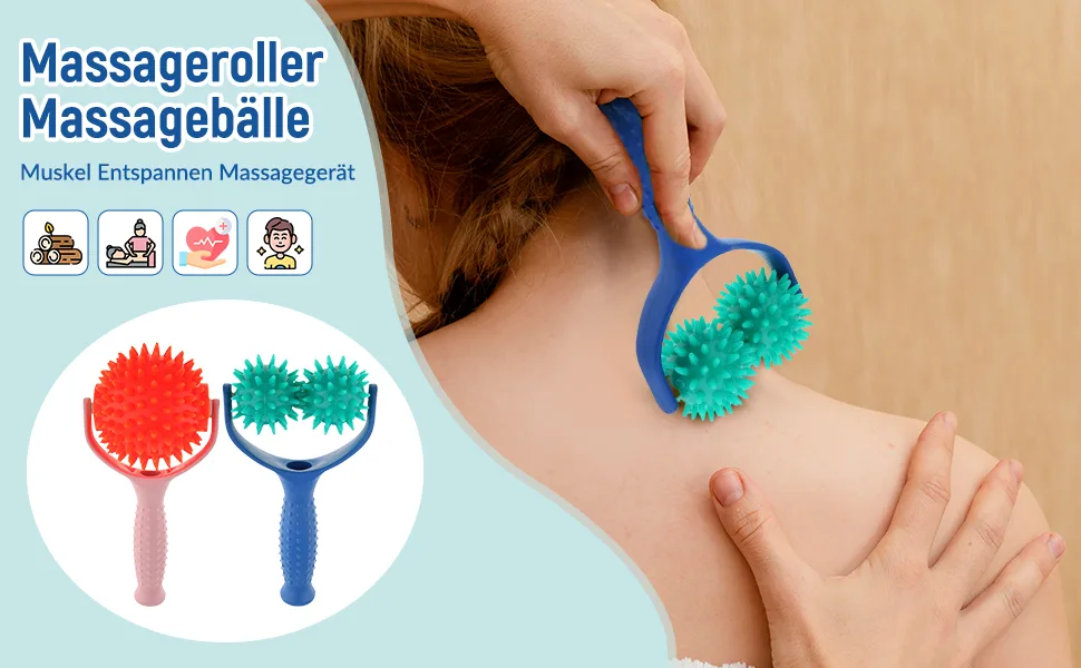 2x Massage Roller Massage Ball with Handle Body Muscle Relax Massager Self Massage Roller - Massage-Roller Massageball mit Griff Körper