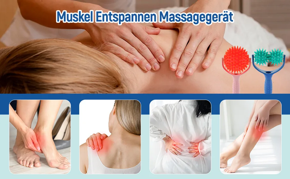 2x Massage Roller Massage Ball with Handle Body Muscle Relax Massager Self Massage Roller - Massage-Roller Massageball mit Griff Körper