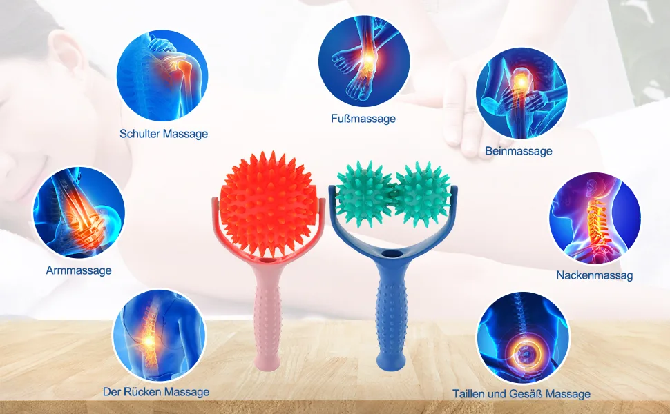 2x Massage Roller Massage Ball with Handle Body Muscle Relax Massager Self Massage Roller - Massage-Roller Massageball mit Griff Körper