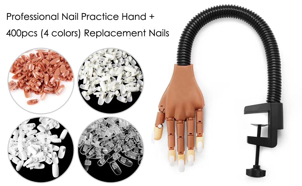 Nail Practice Hand with 400 Replacement Tips Flexible Acrylic Nail Practice Fingers Manicure Hand for Beginners Nail Technician Brown - product information 1