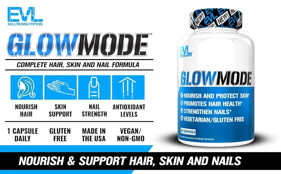EVLution Nutrition GlowMode 30 Veggie Capsules - glow mode, hair, skin, nails