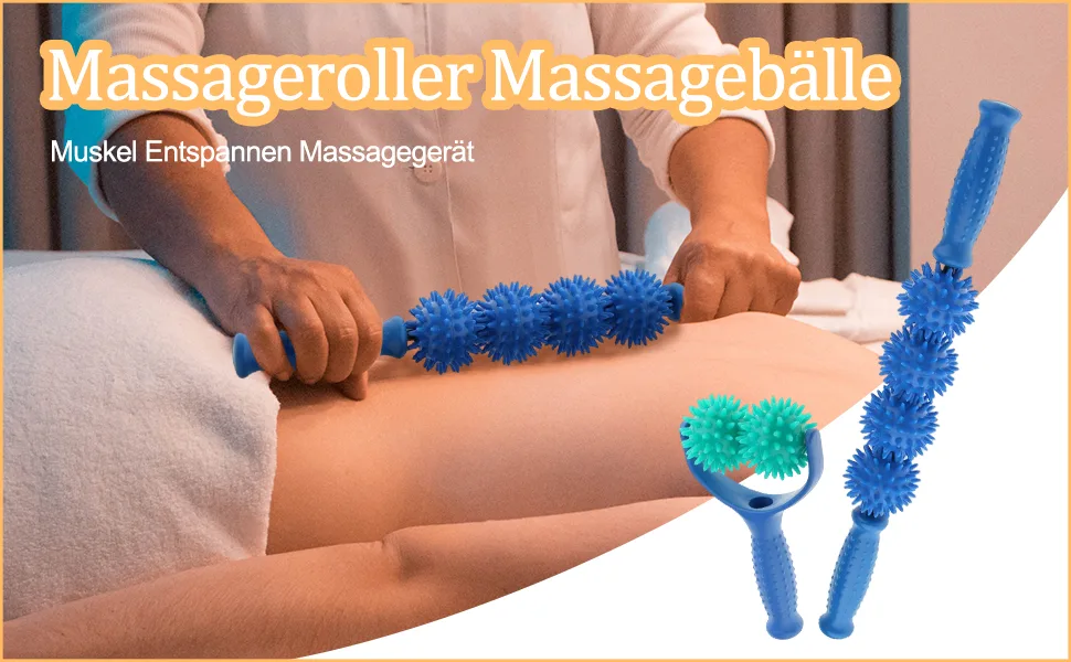 MagiDeal Massage Roller with 2 Massage Balls Massage Ball with Knobs Relaxing Foot Hand Massager Self Massage Roller Y-type Green - Massage-Roller Massagebälle Massageball