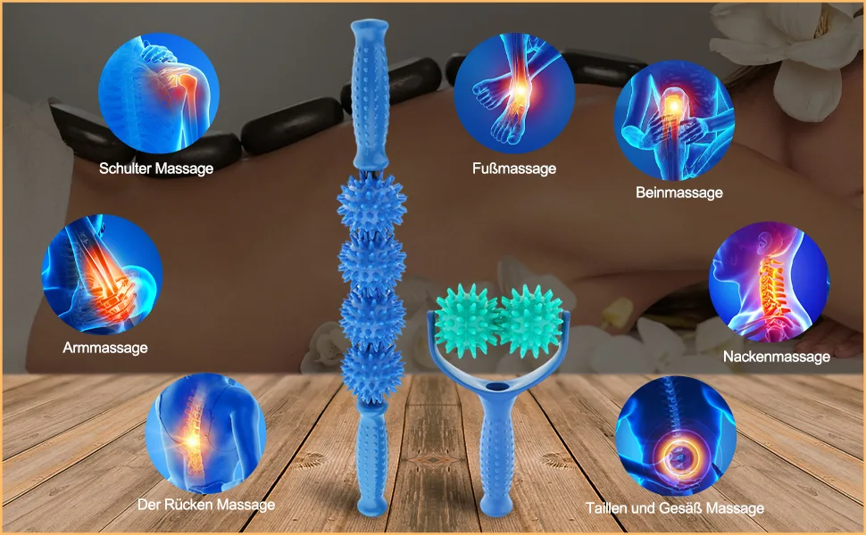 MagiDeal Massage Roller with 2 Massage Balls Massage Ball with Knobs Relaxing Foot Hand Massager Self Massage Roller Y-type Green - Massage Roller Massagebälle Massageball