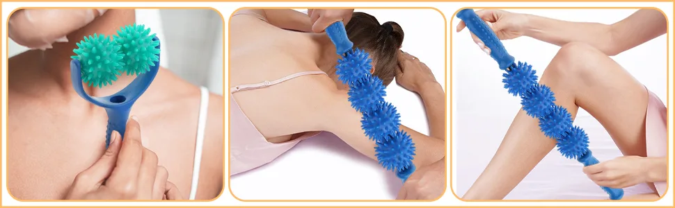 MagiDeal Massage Roller with 2 Massage Balls Massage Ball with Knobs Relaxing Foot Hand Massager Self Massage Roller Y-type Green - Massage Roller Massagebälle Massageball