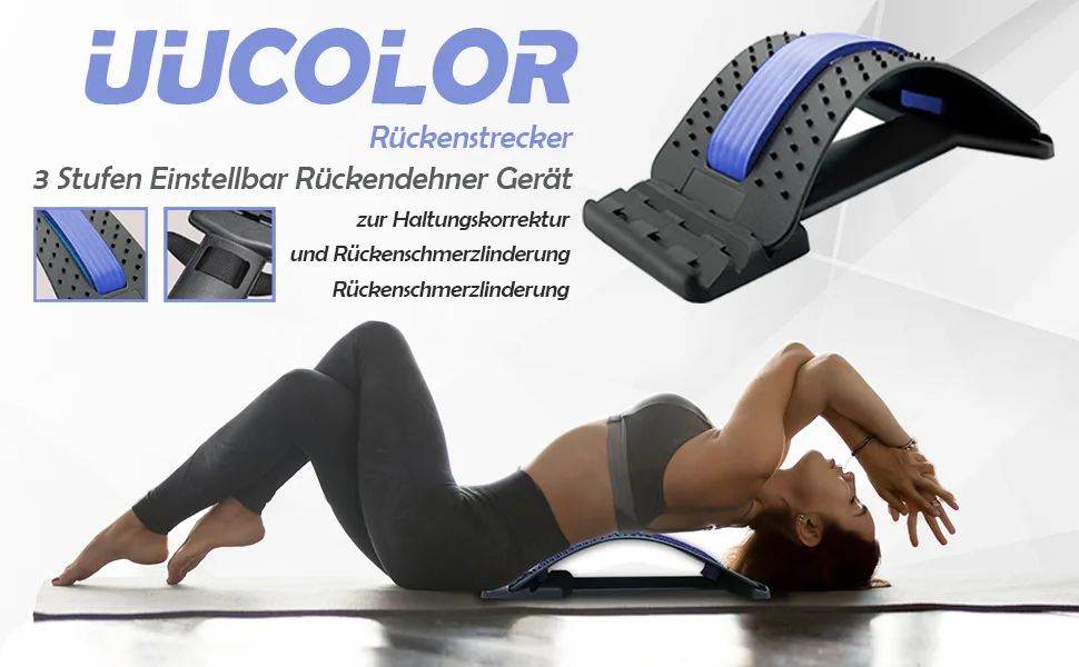 Uucolor back extension back massage support back stretcher 3 steps adjustable backhow for posture correction back pain and relief (blue) - product information 1