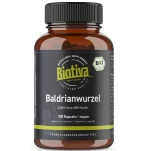 Biotiva Valerian Organic 150 capsules - Valerian root ground - 600mg per capsule - Bottled and controlled in Germany - Vegan - Baldrian Kapseln
