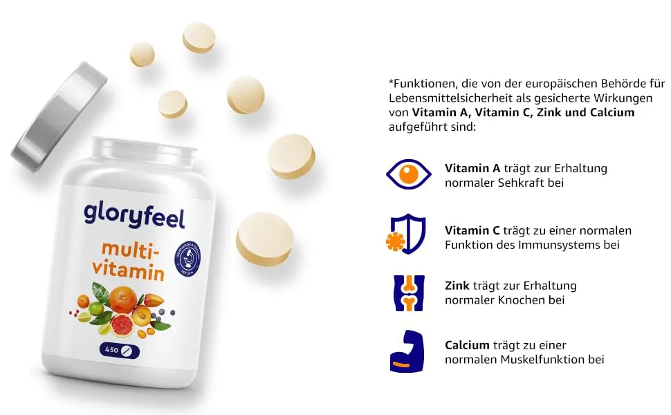 Multivitamin high -dose - 450 tablets - valuable minerals & all A -Z vitamins - 15 months stock - supports the immune system* - laboratory testing without additives in Germany - immunsystem stärken vitamine vitamin multivitamin kapseln multivitamin tabletten