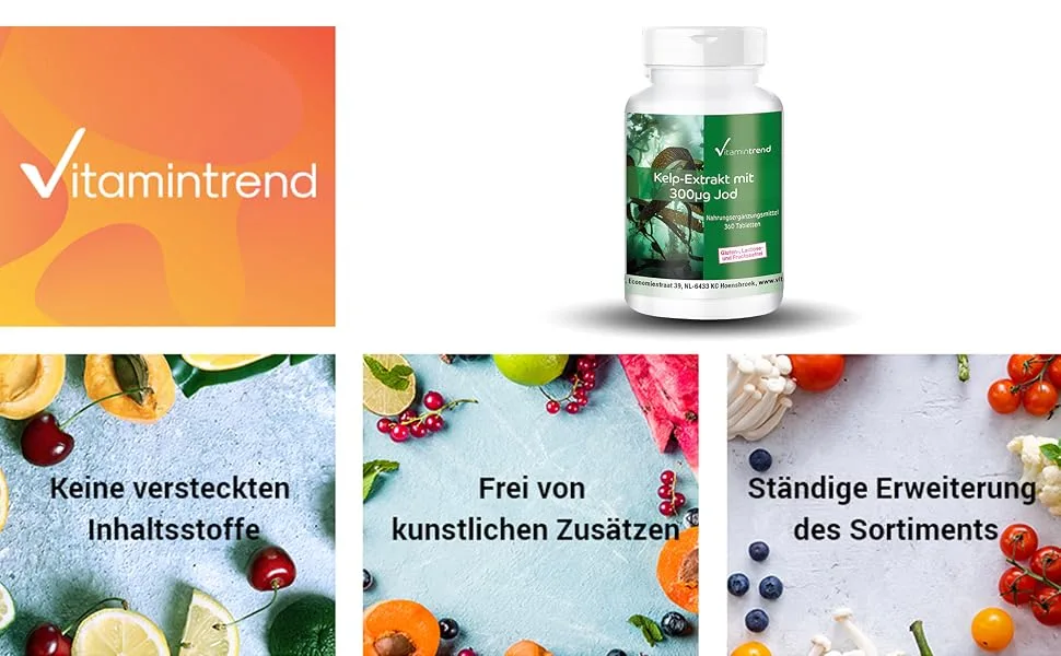 Kelp extract with iodine 300mcg! 1-YEAR SUPPLY! 360 tablets - high dose and vegan | Vitamintrend  - product information 1