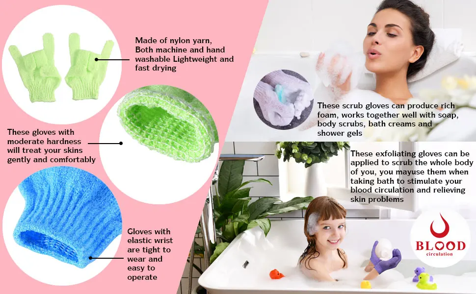 6 Pairs Double Sided Exfoliating Gloves Body Scrubbing Glove Bath Scrubs for Shower 6 Colors - product information 2