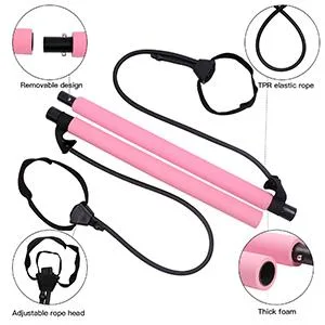 Glkeby pilates stick fold pilates stick tension rope adjustable yoga flexibility practice arm strength waist leg exercise 2-part pink - product information 3