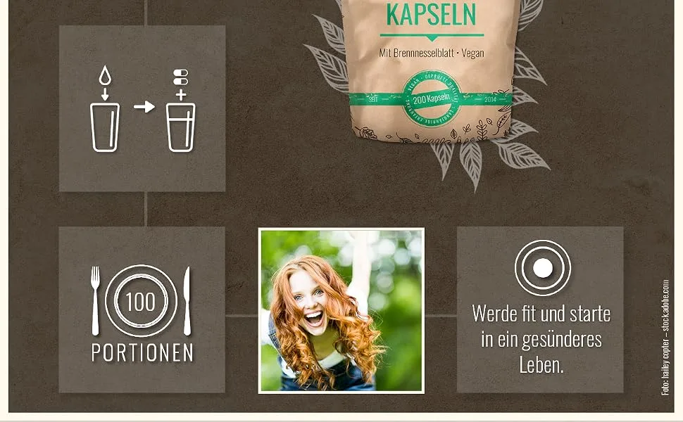 Nettle capsules - 200 capsules - High dose 900mg per daily dose - Vegan - No additives - Nettle - Brennnessel Kapseln
