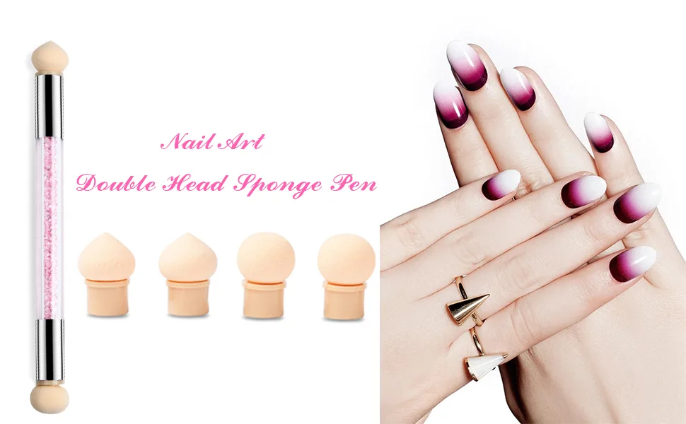 Nail art rendering tools Double head ombre sponge stick nail art sponge and dabbar sponge brush applicator incl 4 replacement heads pigment brushes - product information 2