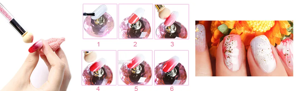 Nail art rendering tools Double head ombre sponge stick nail art sponge and dabbar sponge brush applicator incl 4 replacement heads pigment brushes - product information 3