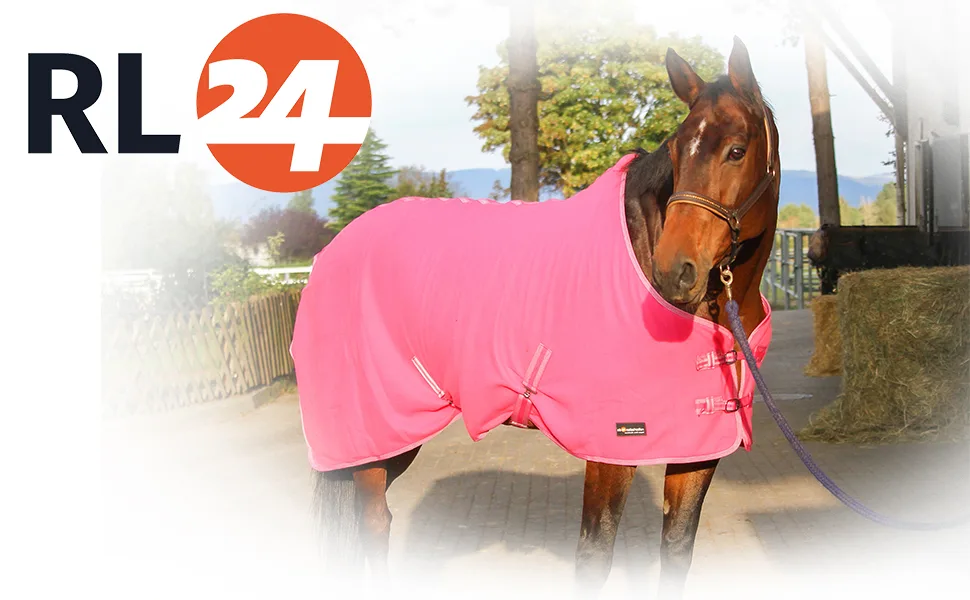 RL24 - Sweat rug BASICLINE with cross strap for the horse is breathable fleece blanket transport blanket light grey 135cm - Abschwitzdecke mit Kreuzgurt BASICLINE