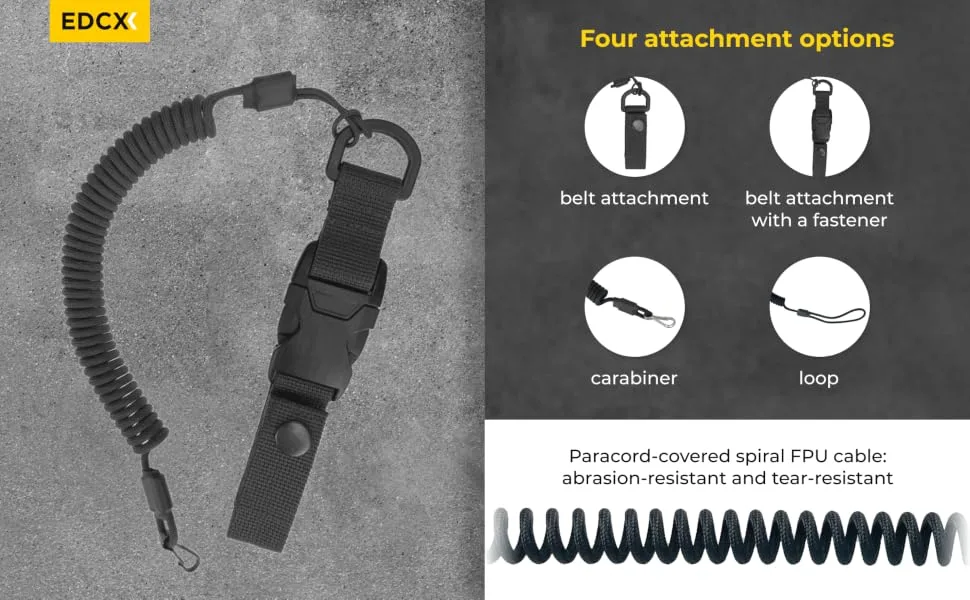 EDCX Paracord Tactical Lanyard Made in Ukraine spiral cable elastic key trailer from Paracord Belt Attachment Belt Attachment (Black) - Lanyards