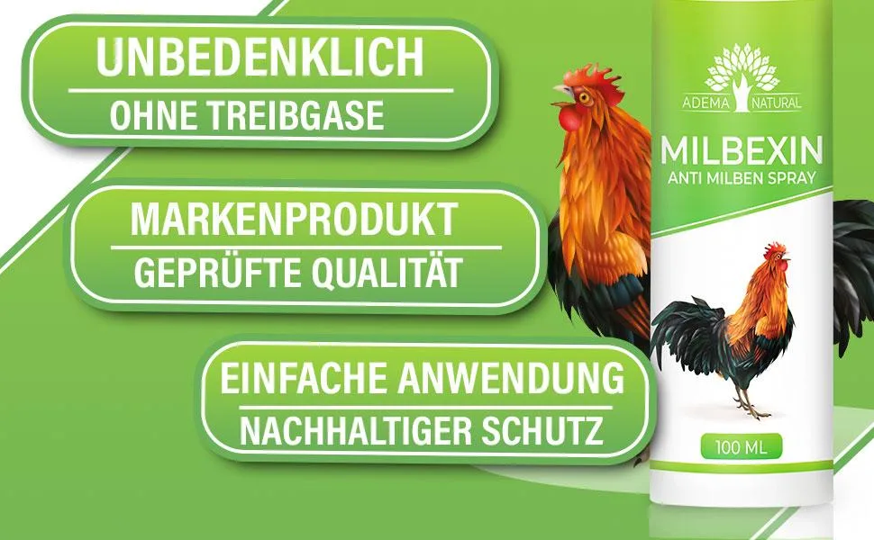 Adema Natural Milbexin - Medium for mites for chickens - for mite fighting for poultry & birds in the practical spray bottle - supplement to pebbles - 100ml content - product information 2