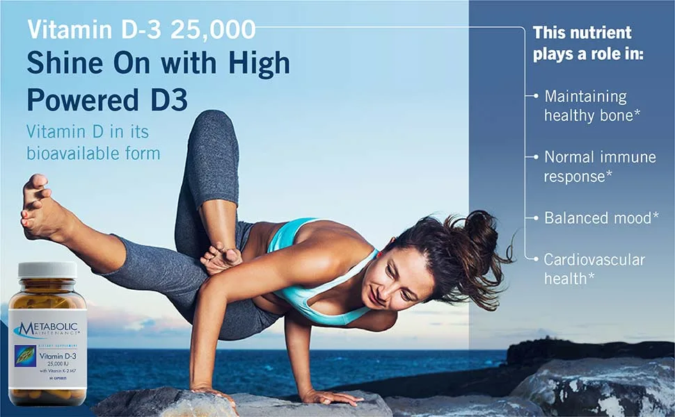 Metabolic Maintenance Vitamin D-3 with Vitamin K2 MK-7 625 mcg (25000 IU) 60 Capsules - High Powered D3