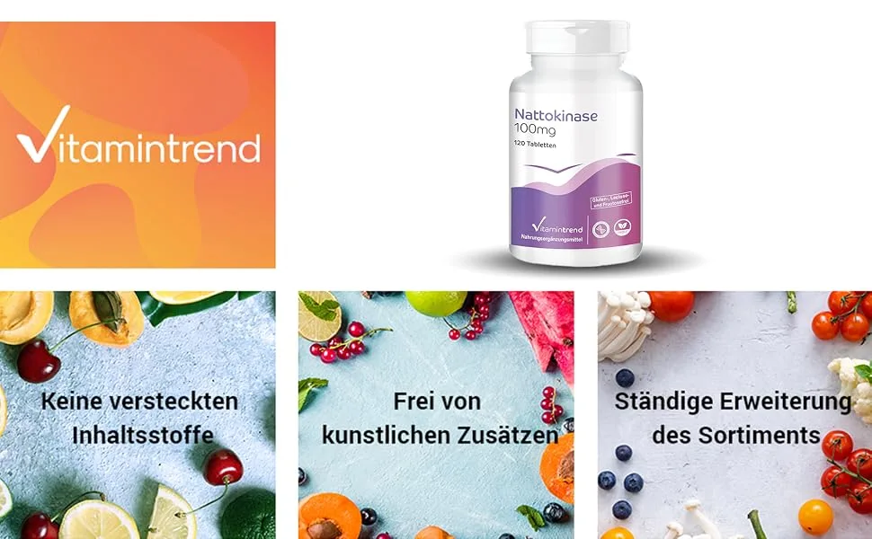 Nattokinase 100mg! 4-MONTH SUPPLY! 2000 FU per tablet - 120 tablets - Vegan - High dosage | Vitamintrend  - product information 1