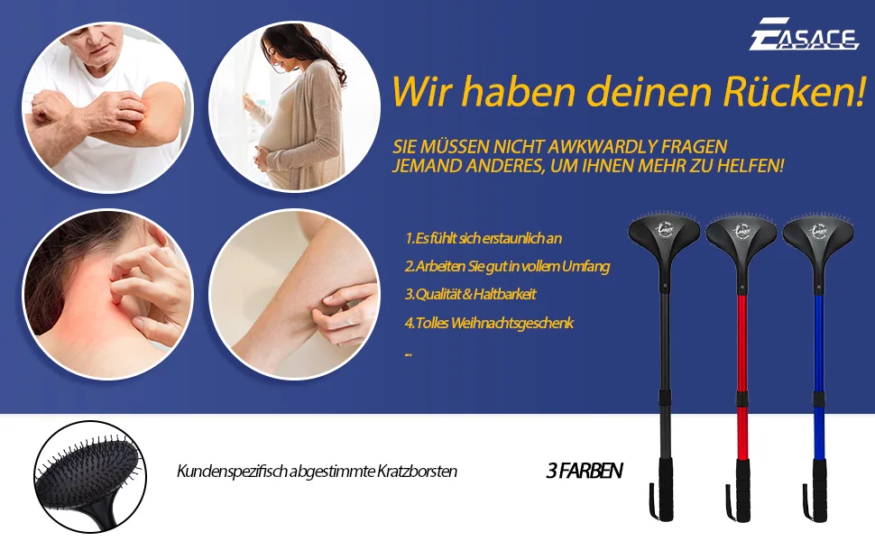 Easace telescopic back scratches with a long handle 21.5 inch adjustable back scratch for women men men pregnant pull-out headbody scratches pull-in oversized bristle scratch (blue) - EASACE Teleskop-Rückenkratzer mit langem Griff