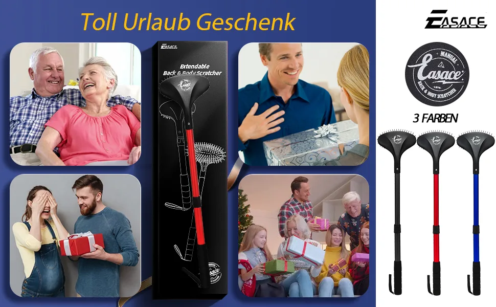 Easace telescopic back scratches with a long handle 21.5 inch adjustable back scratch for women men men pregnant pull-out headbody scratches pull-in oversized bristle scratch (black) - Toll Urlaub Geschenk