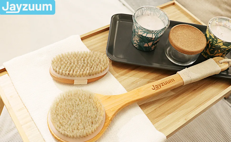 Jayzuum set of 2 back brushes dry brush bath brush with long handle body brush sauna brush for peeling and massage - product information 1