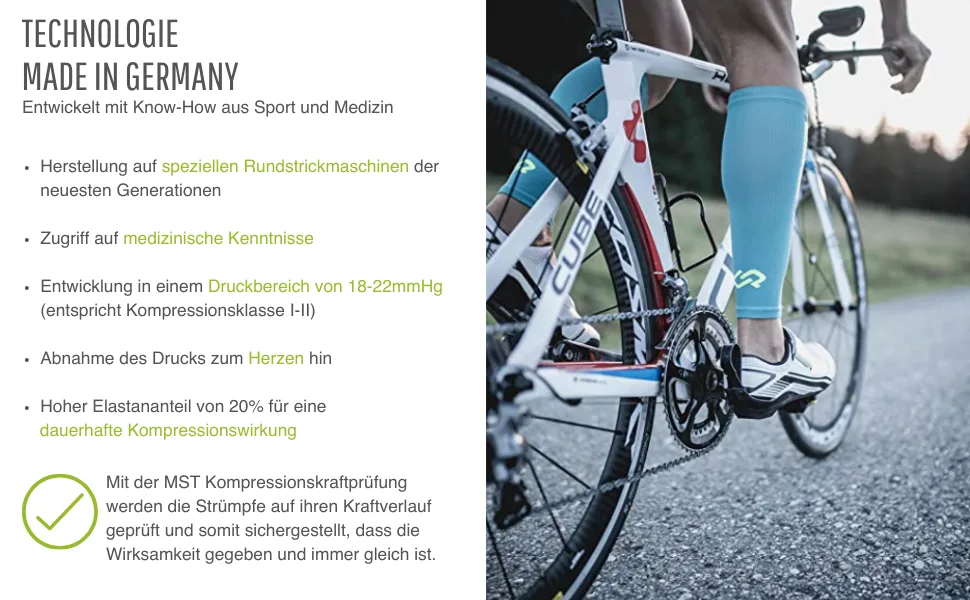 Sport compression stocking tubes 'under pressure' (compr: 20-22mmhg) - highest quality made in Germany!Neon Green L (Calf Captain: 36-40cm) - technologie
