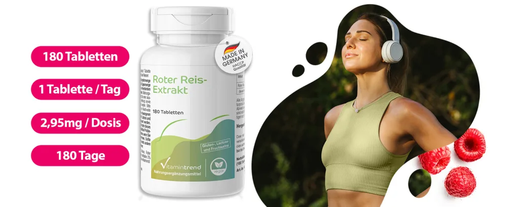 Monacolin K 2.95 mg - 2.95mg Monacolin K per tablet - 180 Tablet - FOR 6 MONTHS - Vitamintrend - Roter Reis Extrakt