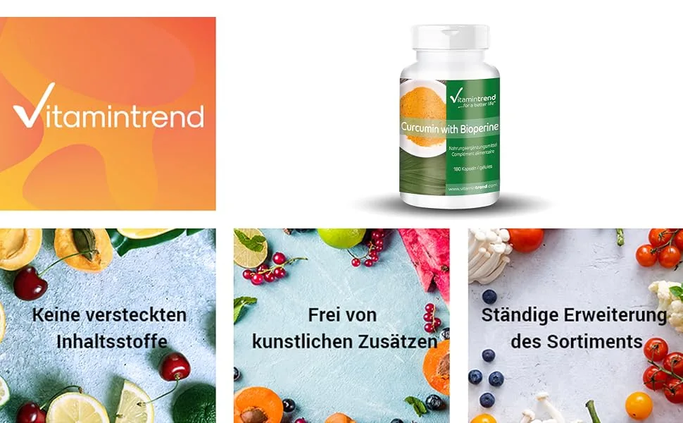 Curcumin capsules with Bioperine - 180 capsules - ! FOR 6 MONTHS ! - vegan - standardized to 95% curcuminoids - product information 1