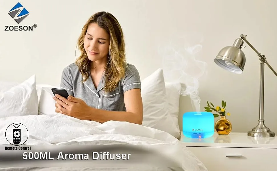 Zoeson diffuser aromatherapy aroma diffuser with 7 colors LED BPA-free for essential oils humidifier ultrasound for bedrooms (500ml) - product information 1