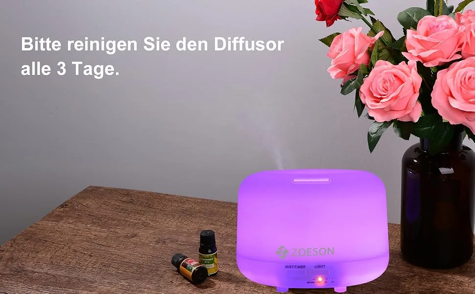 Zoeson diffuser aromatherapy aroma diffuser with 7 colors LED BPA-free for essential oils humidifier ultrasound for bedrooms (500ml) - product information 2