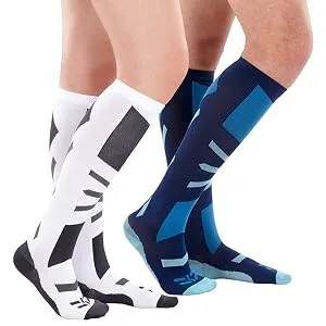 COMPREX compression stockings |The all -rounder for skiing leisure travel pregnancy |Breathable |Compression |Ski socks (white/gray 35-38) - Kompressionsocken Kompressionstrumpf Thrombosestrümpfe Skisocken