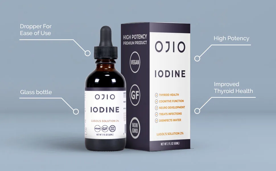 Ojio Iodine ORIGINAL FORMULA LUGOLS 2.2% - 2 Fl.Oz. - iodine lugol,s solution