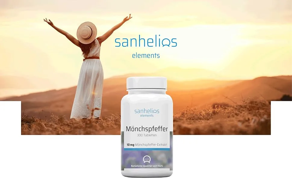 Sanhelios monk pepper - high -dose - 300 vegan micro -tablets - 10 mg pure monk pepper extract per tablet - easy to swallow - made & checked in Germany - Sanhelios Mönchspfeffer_01