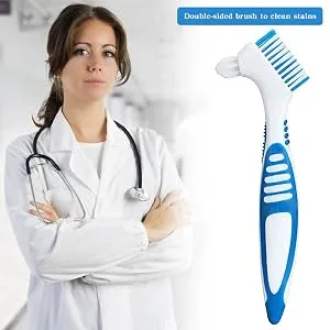Press brush set braces cleaner braces cleaning socket Storage box clean and store (blue toothbrush) for braces or dentures (blue toothbrush) - Doppelseitige Bürste