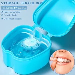 Press brush set braces cleaner braces cleaning socket Storage box clean and store (blue toothbrush) for braces or dentures (blue toothbrush) - gebissreiniger