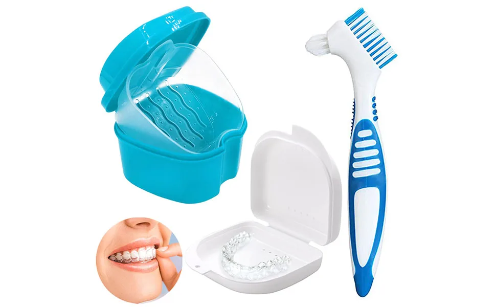 Press brush set braces cleaner braces cleaning socket Storage box clean and store (blue toothbrush) for braces or dentures (blue toothbrush) - HUYIWEI