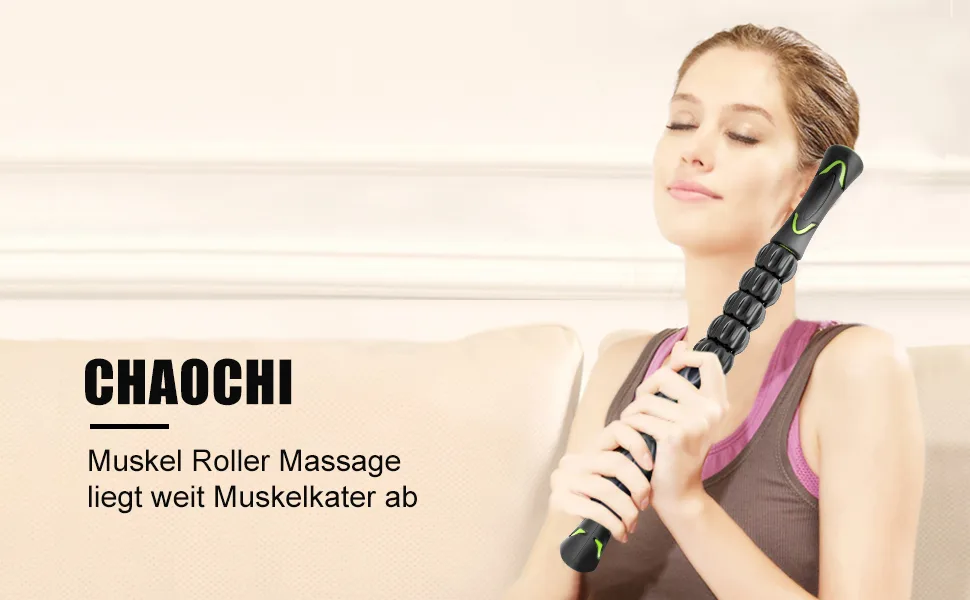 Chaochi massage roller muscle roller stick - ultraportable massage device deep massage roller for trigger points - relief sore muscles - physiotherapy black - Muskel Massageroller