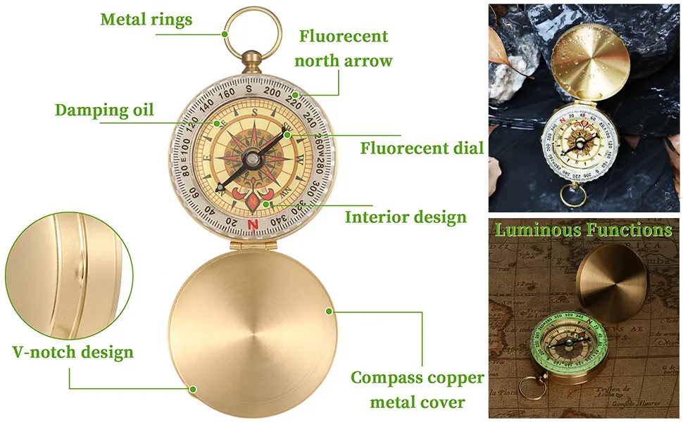 WELLXUNK Compass Navigation Compass Portable Waterproof Compass with Luminous Numbers for Camping Hiking and Other Compass Outdoor - Navigationskompass
