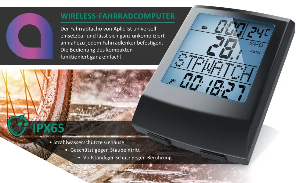 Wireless bike computer - bike speedometer - bike computer - speedometer - 13 functions - temperature display in C - backlight - Fahrrad Computer