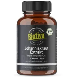St. John's wort extract organic 120 capsules - Hypericum perforatum - without separating agent - without fillings - controlled biological cultivation - Biotiva - johanniskraut Extrakt