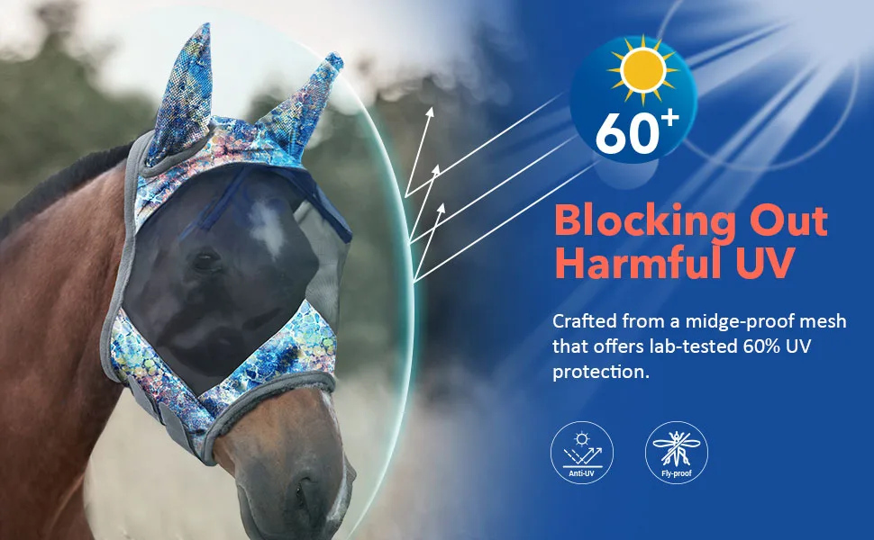 Harrison Howard CareMaster Horse Fly Mask Standard with Ears UV Protection for Horses-Abstract Graffiti(XL) XL Abstract Graffiti - image-3