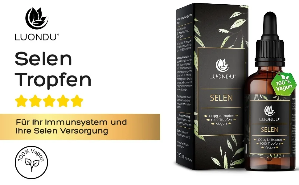 Luondu Selenium Drops 200 g high dose 50ml vegan & liquid - 100 g selenium per drop I Sodium selenite with highest bioactivity - Luondu Selen Tropfen