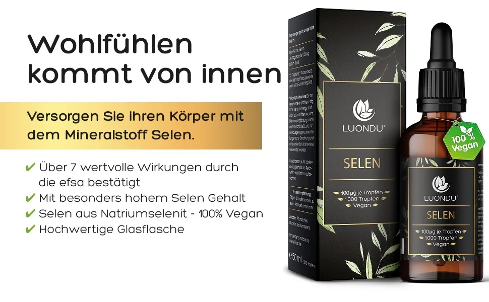 Luondu Selenium Drops 200 g high dose 50ml vegan & liquid - 100 g selenium per drop I Sodium selenite with highest bioactivity - Selen Wirkung